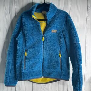Vtg LL Bean Deep Pile Sherpa Mountain Fleece Coat Jacket Zip Up  Womens Med Teal